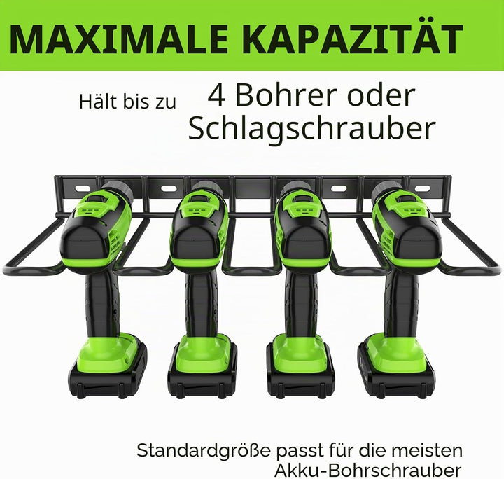 ENONCI Werkzeugspeicher Aufbewahrung Elektrowerkzeug Organizer,4 Schlitzen Bohrhalter Wandmontage Ga