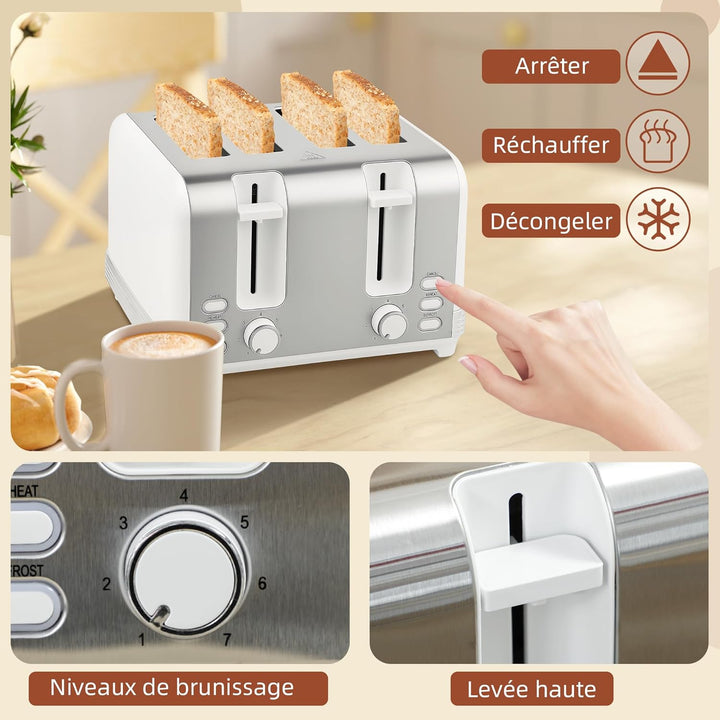 HOMCOM 2200W 1,7L Edelstahl Wasserkocher und Toaster Set mit 4-Scheiben-Toaster Schnellaufheizung, 7