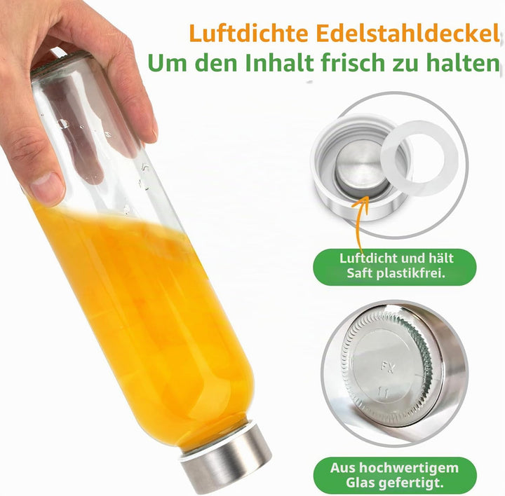 KAHEIGN 10Pcs Glasflaschen mit Deckel, 540ml Wiederverwendbar Glas Wasserflasche mit Edelstahlkappe,