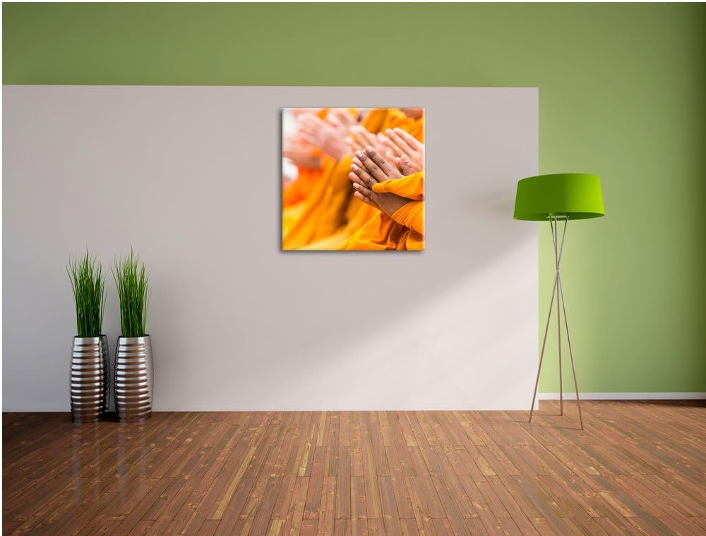 Pixxprint Betende Hände Mönche Tibet als Leinwandbild/Grösse: 70x70 cm/Wandbild/Kunstdruck/fertig be