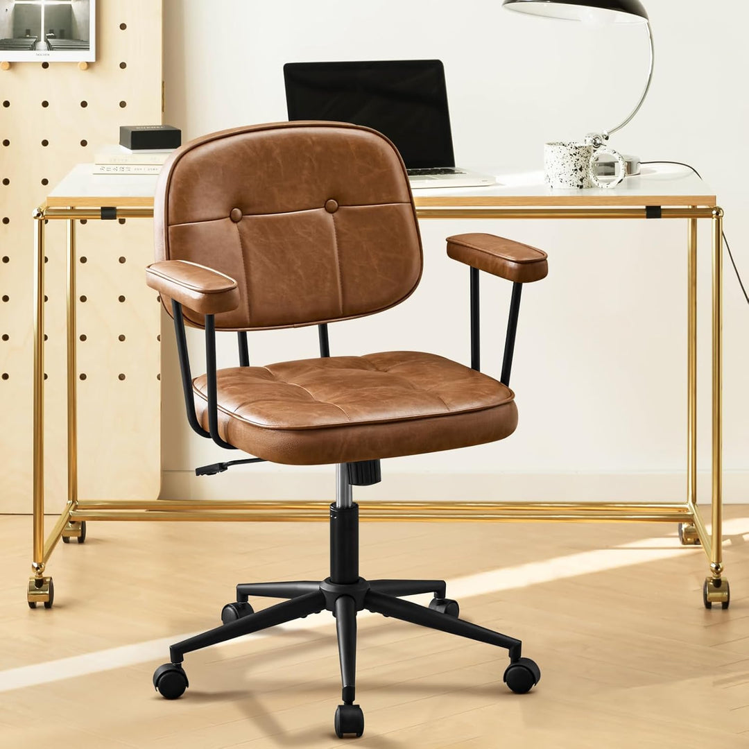 Hellove Schreibtischstuhl Bürostuhl Ergonomisch mit Armlehnen PU Leder 360° Drehstuhl Höhenverstellb