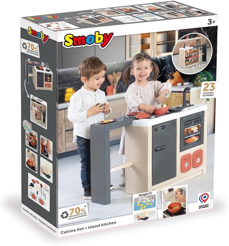 Smoby - Kücheninsel - Kinderküche - 360° Spielküche mit 23 Zubehörteilen - Moderne Spielküche mit Of