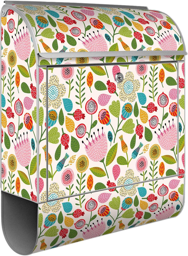 banjado® Design Briefkasten mit Motiv Rosa Kelch Hell 39x47x14cm &amp; 2 Schlüssel - Briefkasten Stahl S