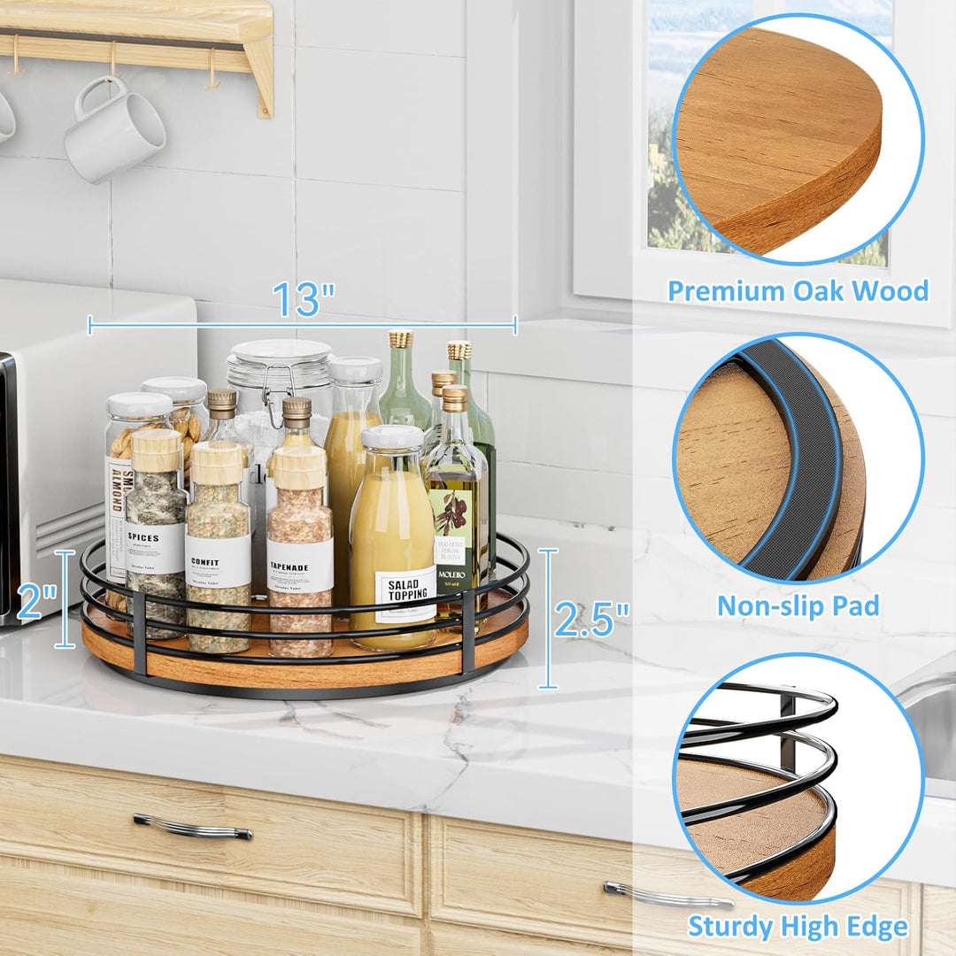 Lazy Susan Drehteller-Organizer aus Holz, rund, für Schrank, Küche, Arbeitsplatte, Speisekammer, Ess