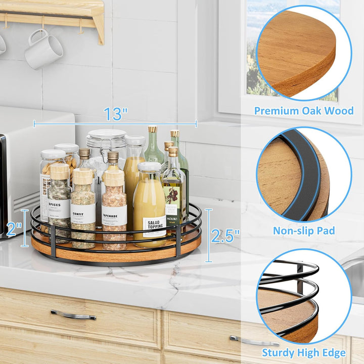 Lazy Susan Drehteller-Organizer aus Holz, rund, für Schrank, Küche, Arbeitsplatte, Speisekammer, Ess