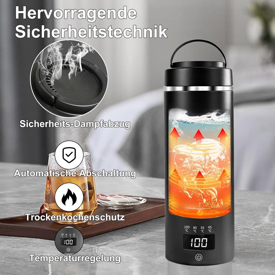 Wasserkocher Klein 450 ml - 4 Temperatureinstellungen Mini Wasserkocher zum Anschliessen Edelstahl 3