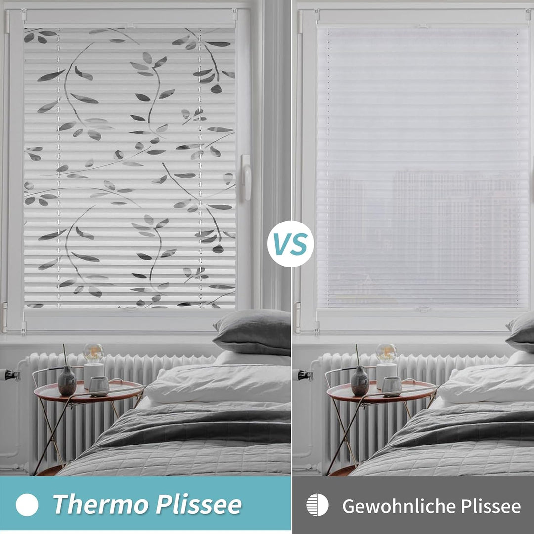 HOMEDEMO Plissee ohne Bohren Verdunkelung, Thermo Plisseerollo Klemmfix, 110 x 50 cm (LxB) Weiss mit