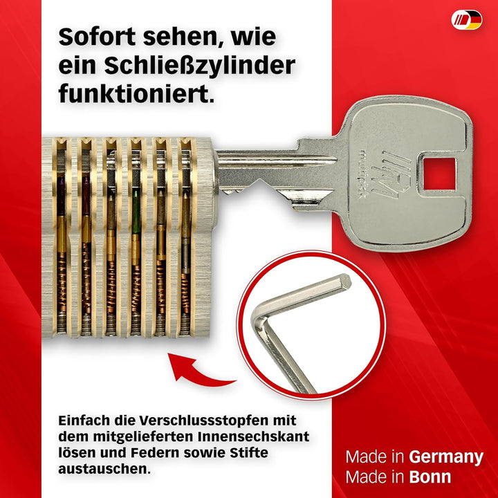 MULTIPICK Trainingszylinder Lockpicking Set - [Made in Germany] Lock Picking Tool - variables 6-Stif