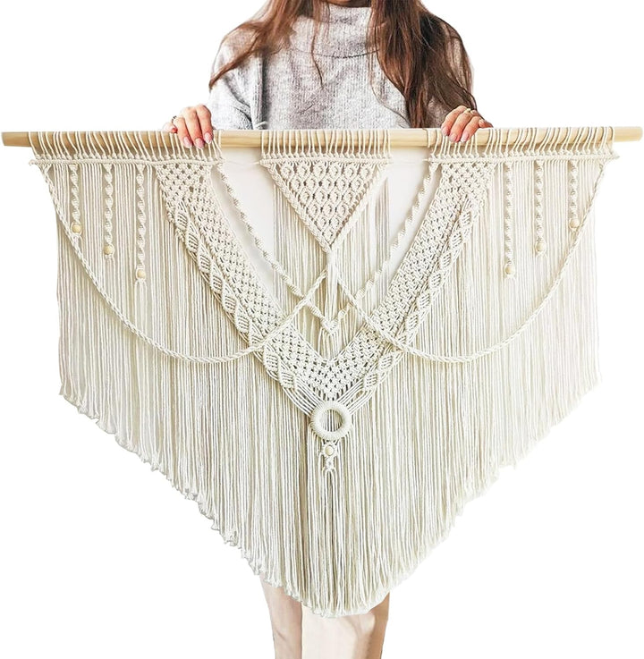 Hibisaws Makramee 110cm (W) x 82cm (H) Wandteppich Boho, Grosse, Handgewebt, Schlafzimmer Wanddeko ，
