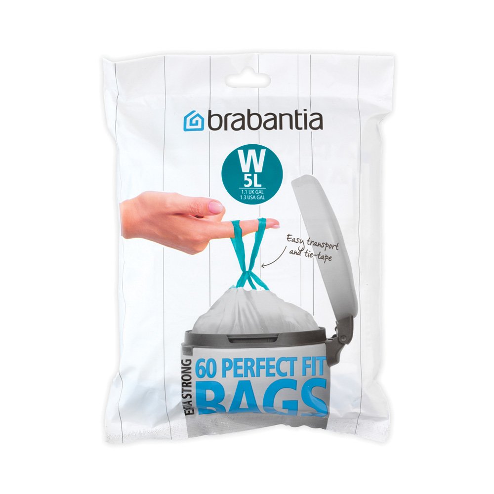 Brabantia 116827 Spenderpackung PerfectFit Müllbeutel Code W, 5 L, 60 Stück 29.5 x 34 cm, Weiss 1 st
