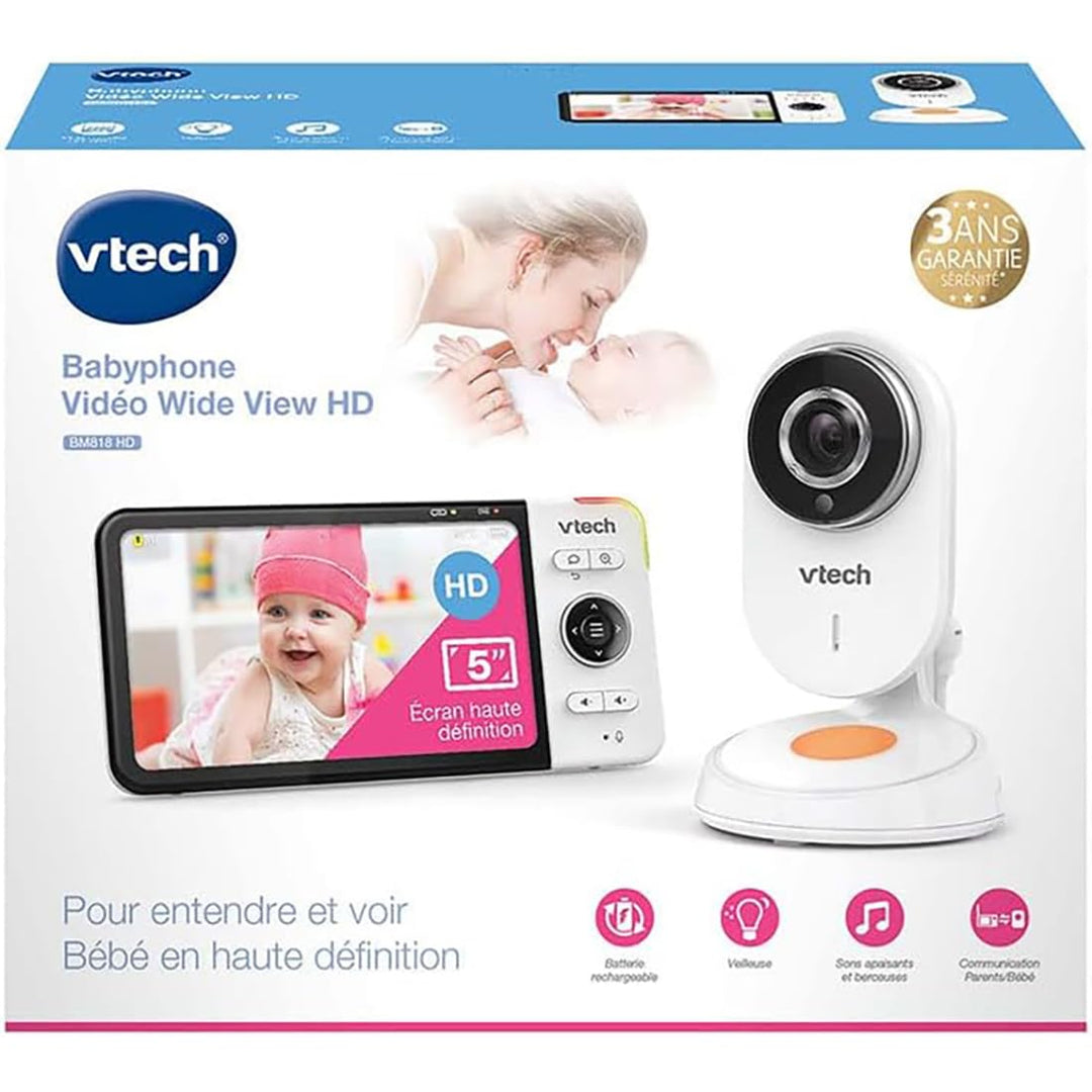 VTech - BM818 – Video-Babyphone Wide View HD – Display 5 Zoll (12,7 cm) Ultra Flach HD – Nachtlicht