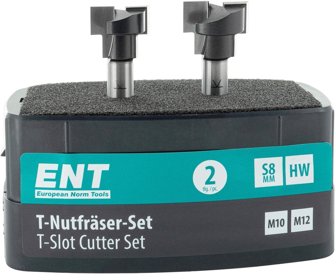 ENT 09047 2-tlg. HW T-Nutfräser-Set optimiert für M10 M12 Sechskantschrauben, HW, Schaft (S) 8 mm 2-