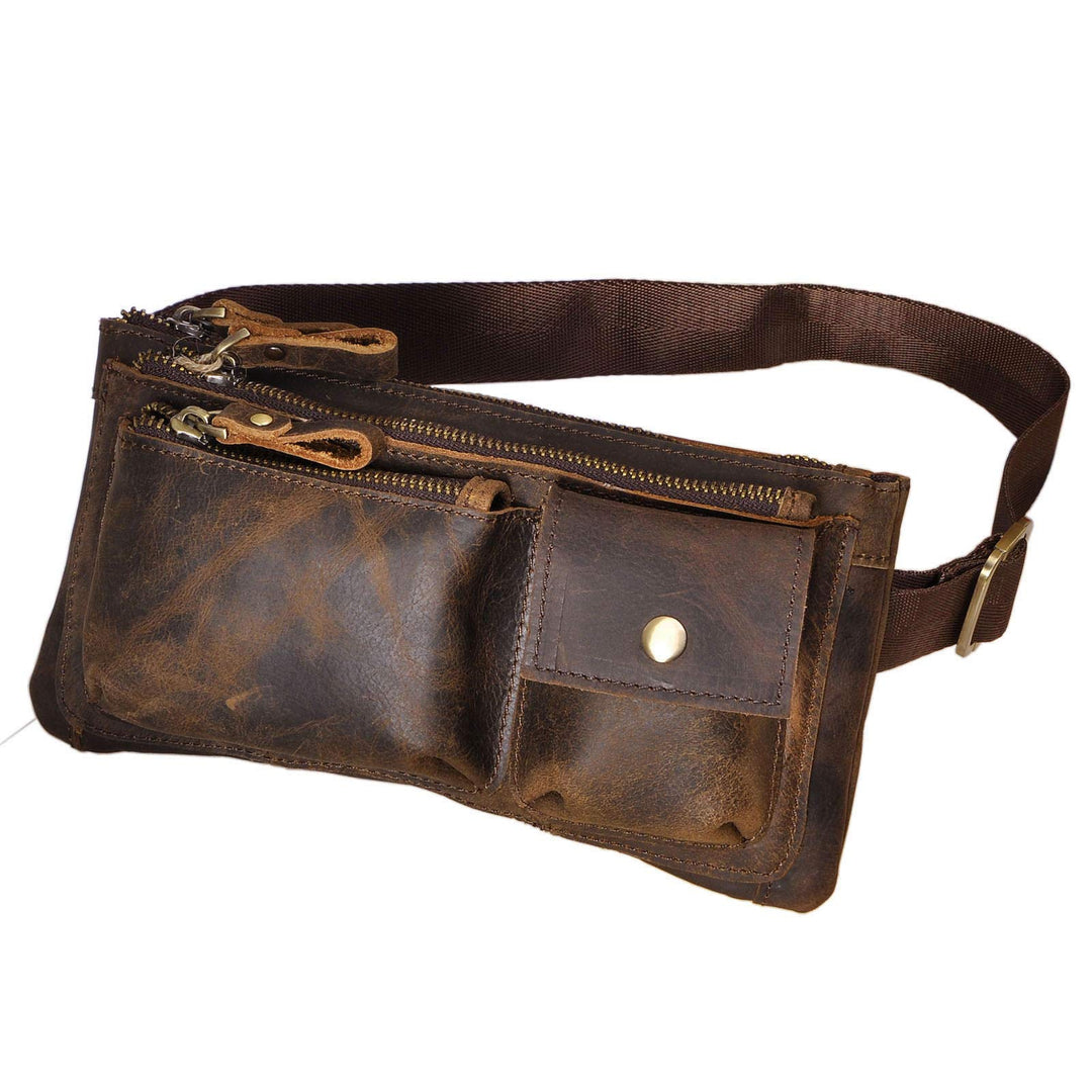 Le’aokuu Herren Echtes Leder Hüfttasche Brusttasche Bauchtsche Crossbody Bag Sling Bag Schultertsche