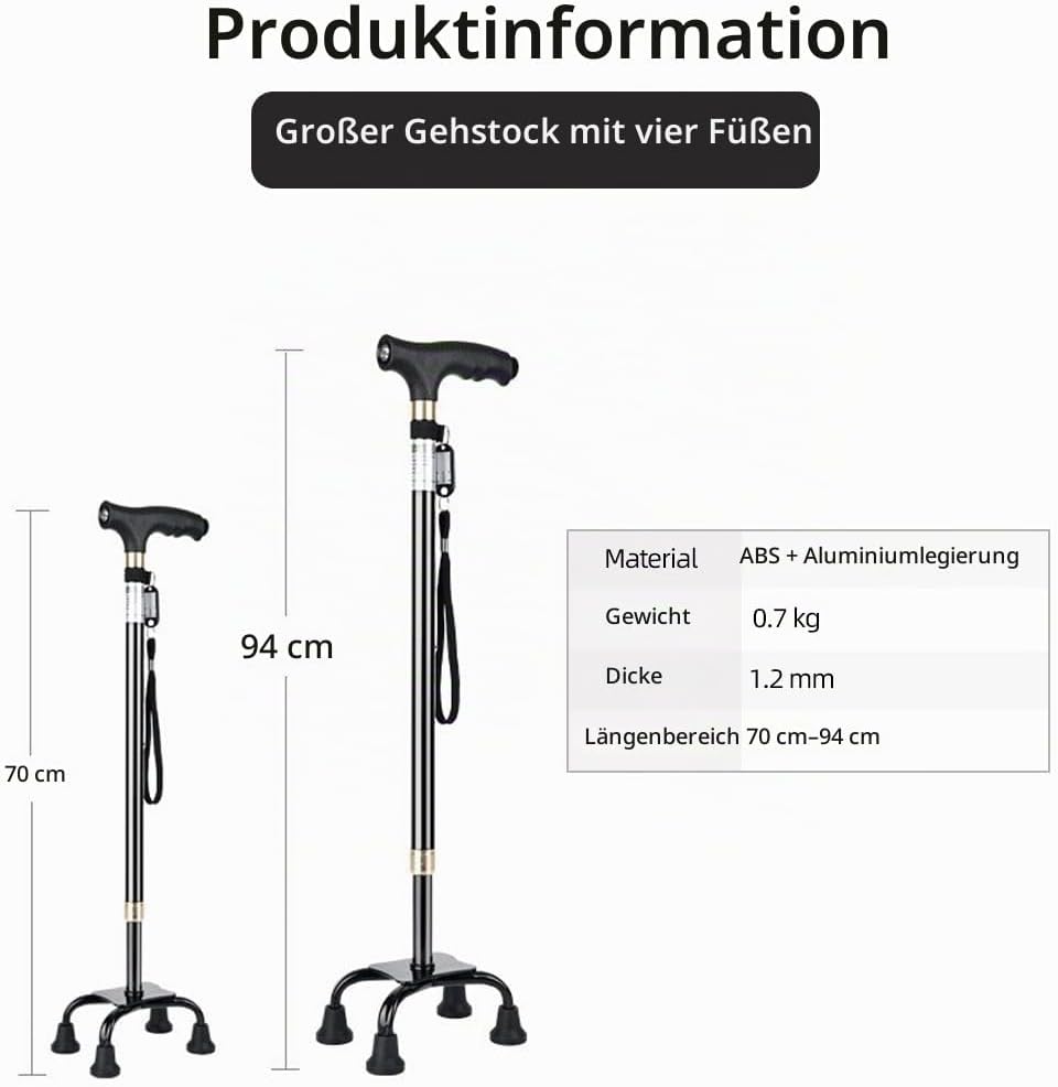 KCareU Anti-Rutsch-Gehstock Walker Spazierstock Aluminiumlegierung Ultraleichter Quadripod-Stock Bla