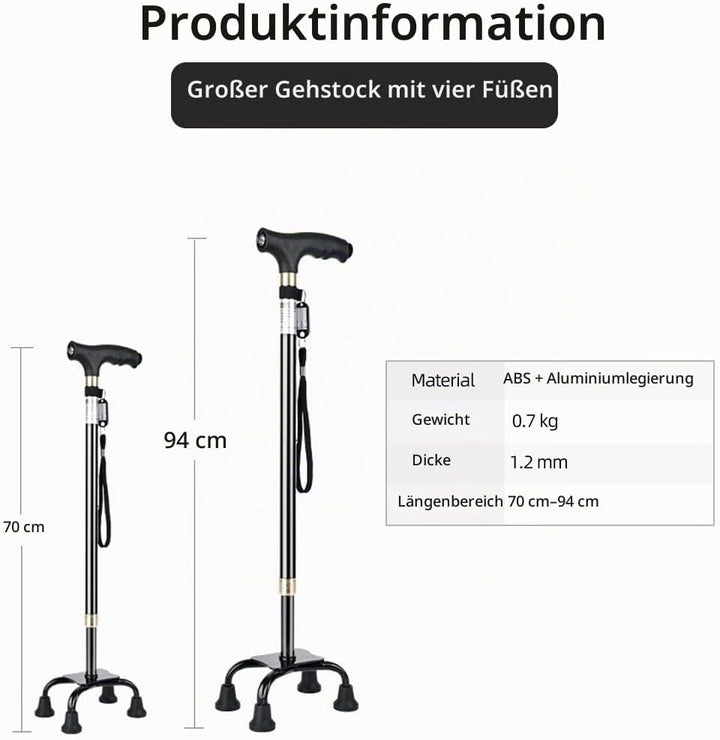 KCareU Anti-Rutsch-Gehstock Walker Spazierstock Aluminiumlegierung Ultraleichter Quadripod-Stock Bla