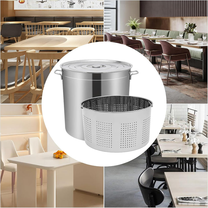 Gastronomie Kochtopf Suppentopf, 100L Kochtopf mit Deckel und Korb 49,5 x 50cm, für Restaurants, Caf