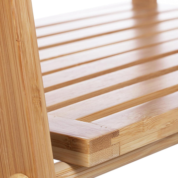 Relaxdays Handtuchleiter Bambus, 3 Stangen, 1 Ablage, HBT: 110 x 53 x 31,5 cm, klappbar, Standhandtu