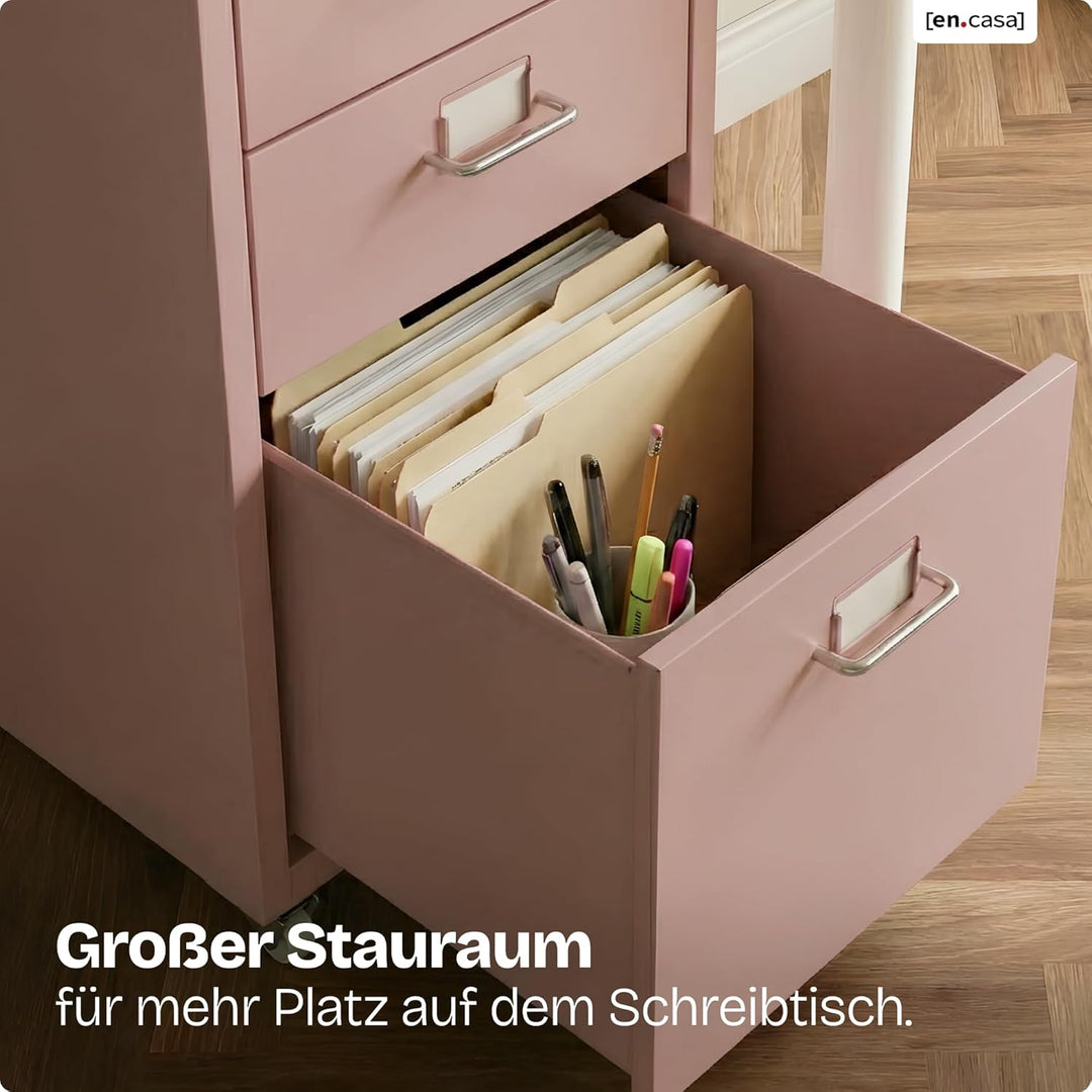 [en.casa] Rollcontainer Kökar Schubladenschrank Metall Aktenschrank mit 3 Schubladen Bürowagen mit R