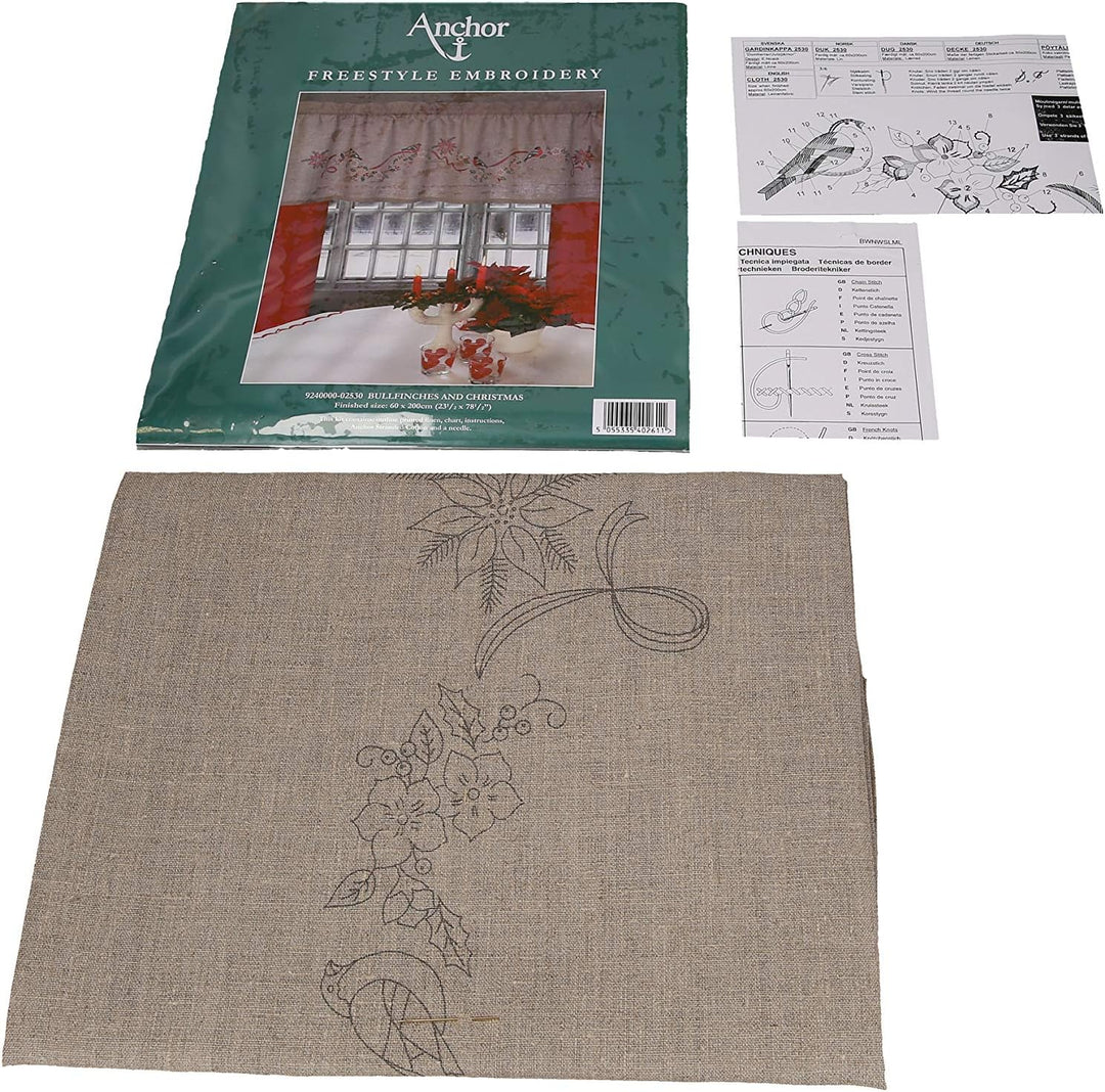 Anchor Kits Canvas, 100% Baumwolle, Bullfinches and Christmas Pelmet, 60 x 200 cm