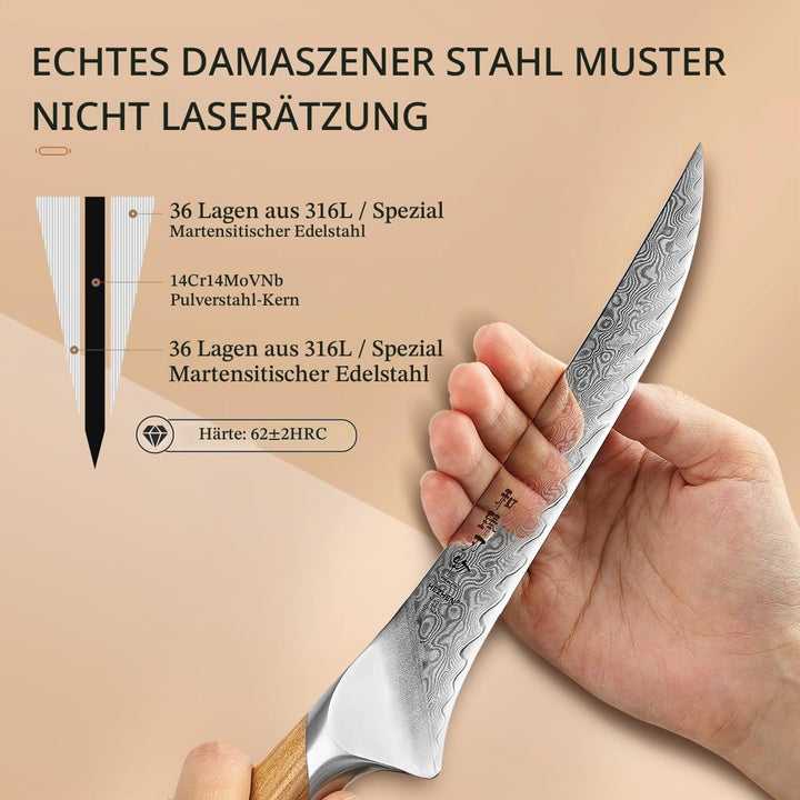 HEZHEN 73 Lagen Damaststahl Filetiermesser, Professionelles Fischmesser, Damast Ausbeinmesser, Full