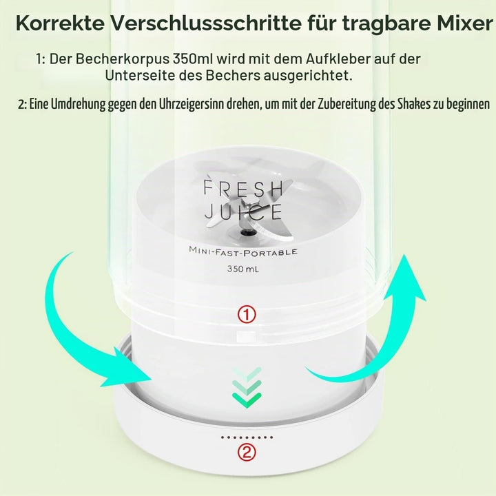Tragbarer Mixer, 6-Klingen-Entsafterbecher für Saftshakes und Smoothies, 350 ml Mini-Mixer mit LED-A