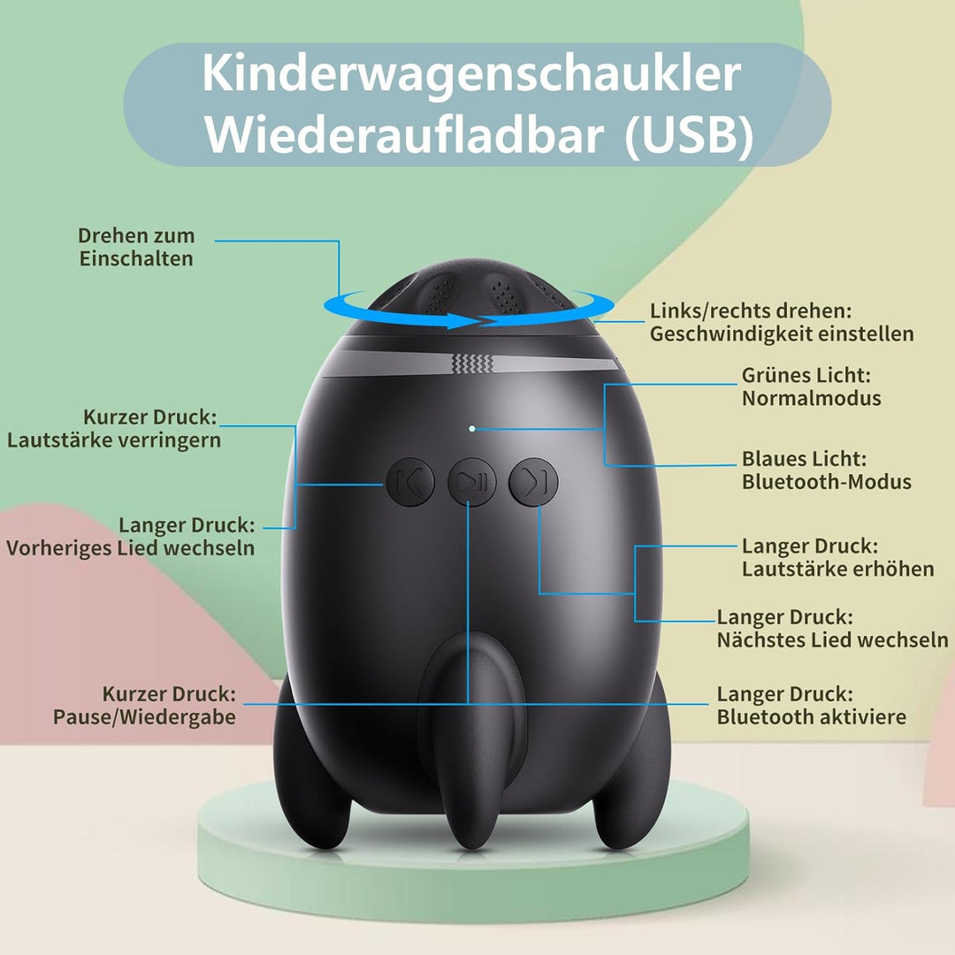 Kinderwagenschaukler Mit Bluetooth, Wiederaufladbar Einstellbare Schaukelintensitäten Kinderwagen Wa