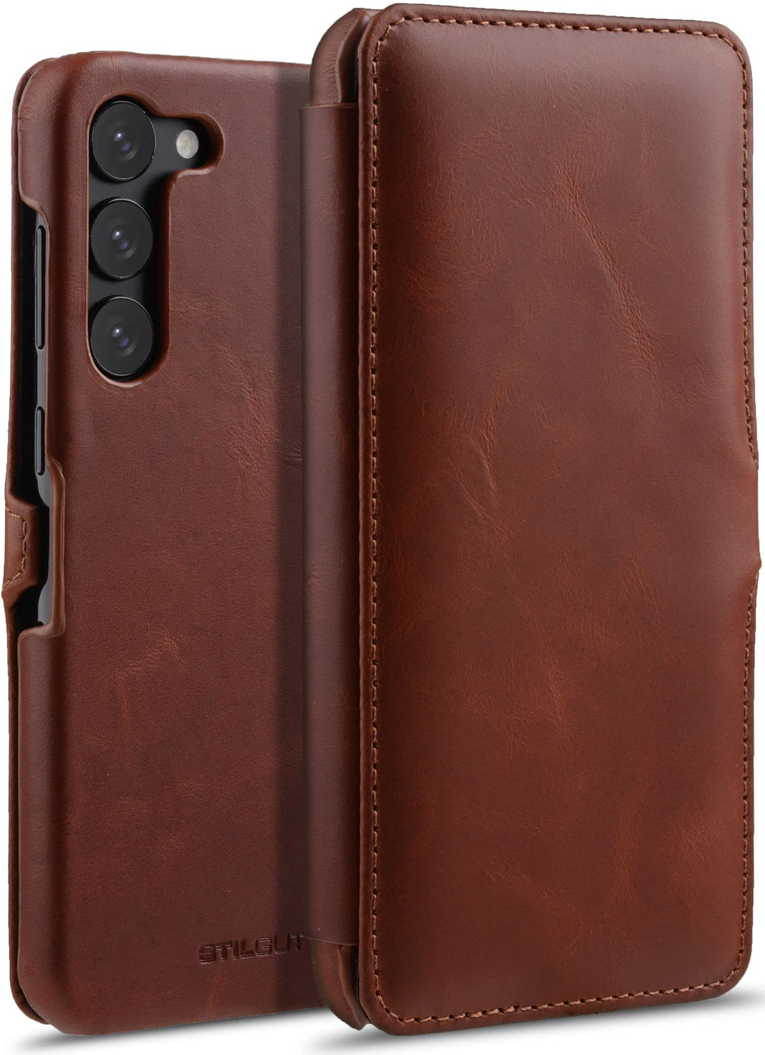 STILGUT Book Case kompatibel mit Samsung Galaxy S23 Plus Hülle aus Leder mit Clip-Verschluss, Lederh