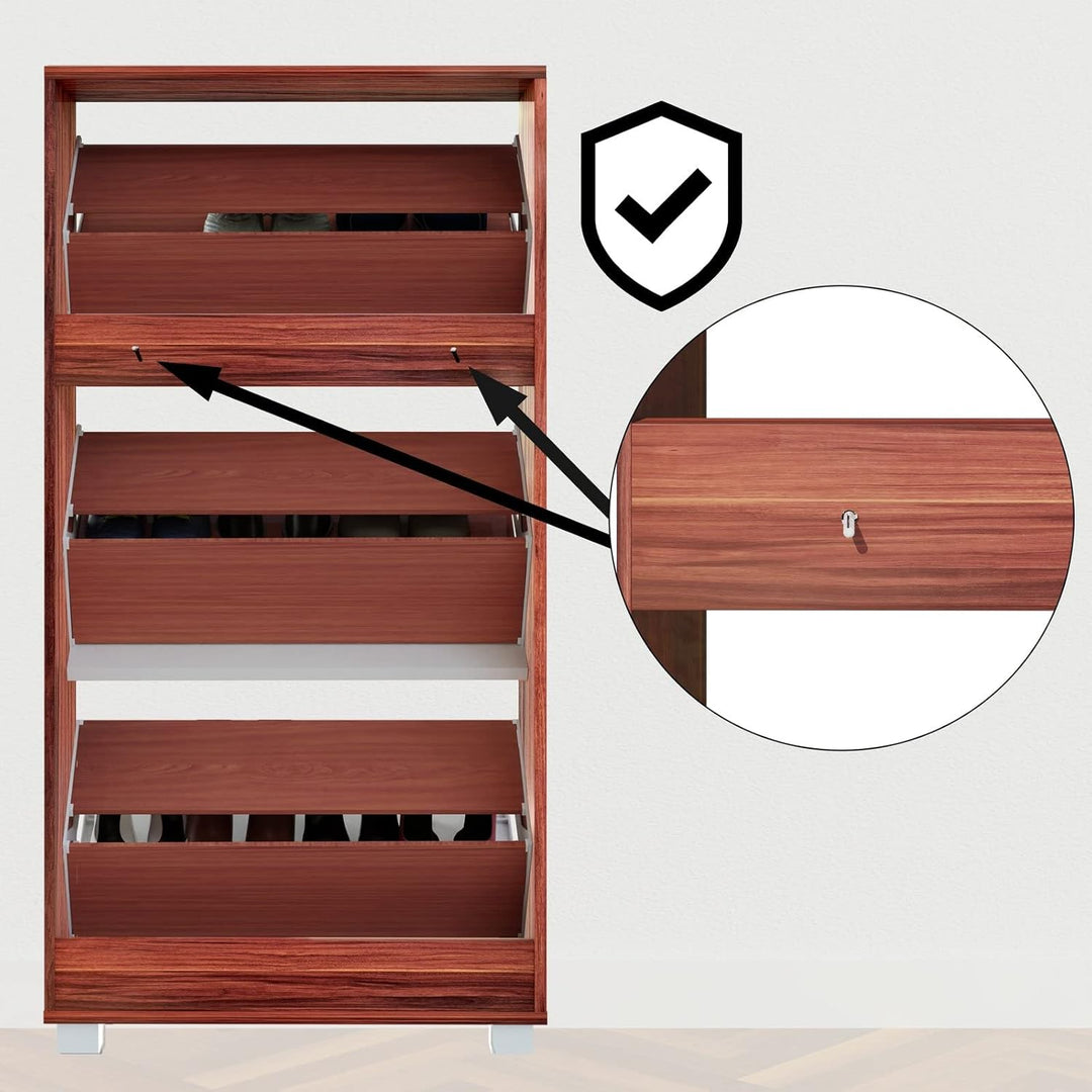 Casaria® Schuhschrank für 18 Paar Schuhe Schmal 115x60x25cm 3 Klappen Hoch Holz Geschlossen Kippsich