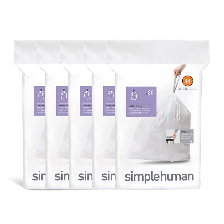 simplehuman Code H Müllbeutel mit Kordelzug, 100 Stück, 30–35 Liter, Weiss Weiss/Opulenter Garten 20