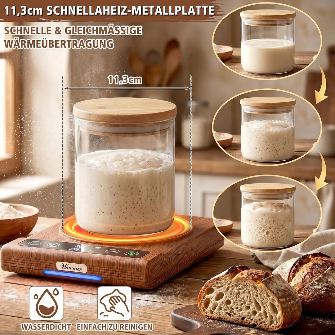 GFTIME Sauerteig Starter Wärmer mit Präzisem Thermostat (21-80℃), 24H Timer &amp; Memory-Funktion,11.3cm