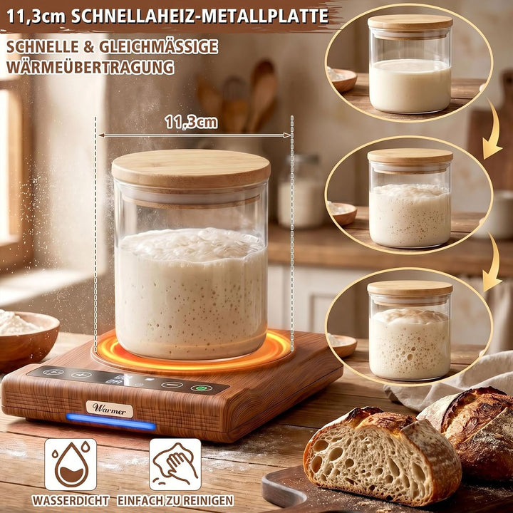 GFTIME Sauerteig Starter Wärmer mit Präzisem Thermostat (21-80℃), 24H Timer &amp; Memory-Funktion,11.3cm