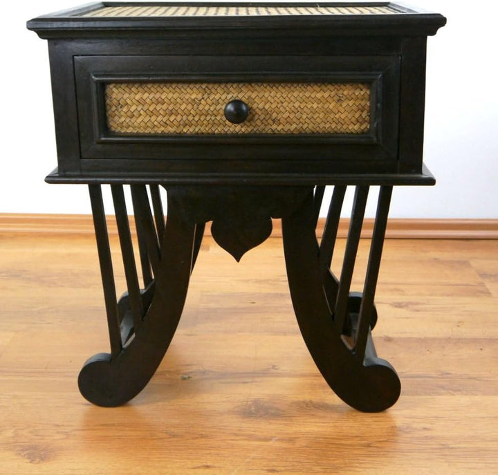 livasia Rattanschränkchen geschwungene Beine, Asiatischer Nachtschrank der Marke Asia Wohnstudio, Be