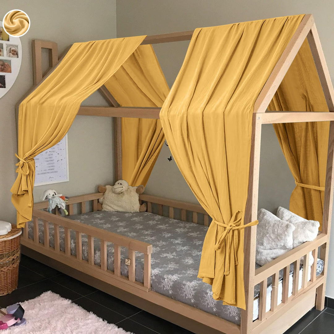 HOTUT Hausbett Himmel,2 Stück Betthimmel Babybett aus Musselin,Weich und atmungsaktiv Baldachin Kind