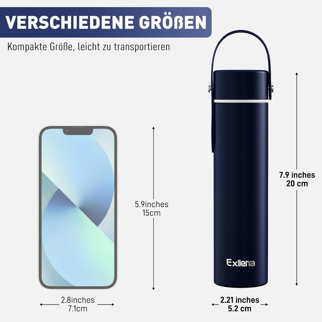 Exllena Trinkflasche Klein 300ml mit Verstellbarer Silikon-Griff – Mini Thermosflasche mit Edelstahl