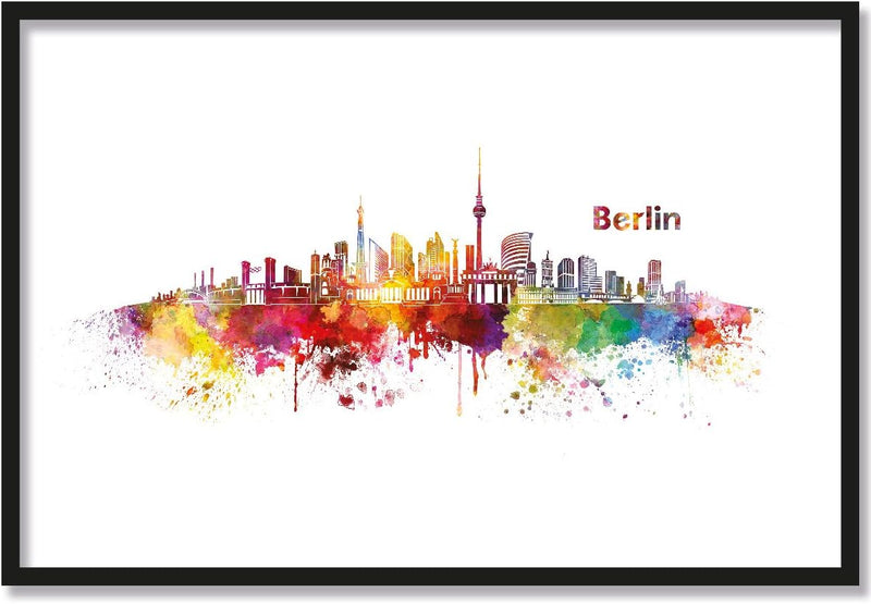 JUNIWORDS Poster mit/ohne Holzrahmen, Wähle ein Motiv, Aquarell Skyline Berlin, Wähle eine Grösse, 3