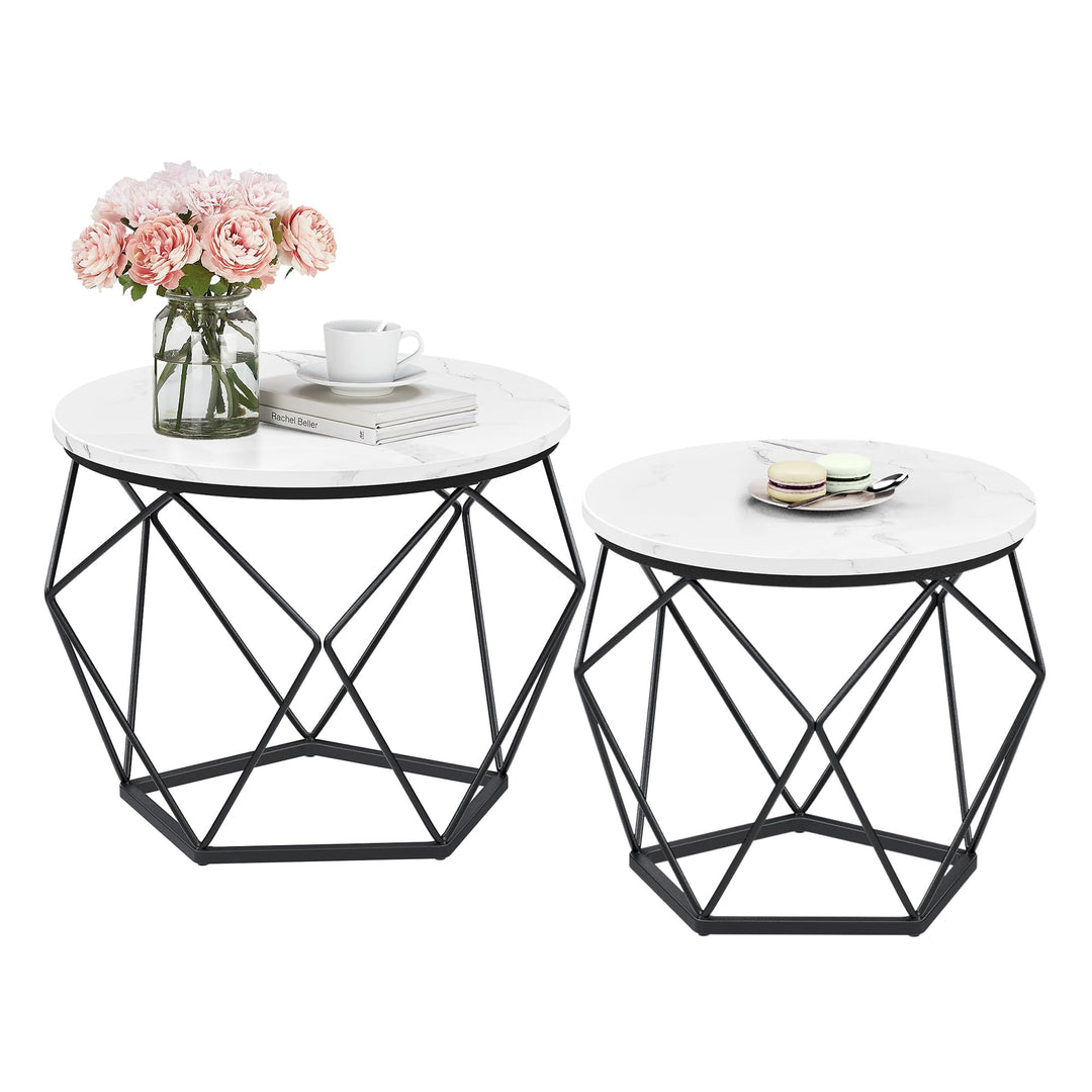 VASAGLE Couchtisch rund, 2er Set, Wohnzimmertisch, Beistelltisch, modern, abnehmbare Tischplatte, fü