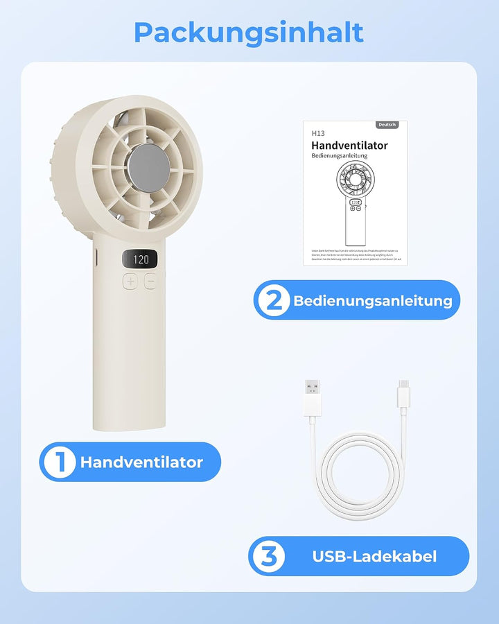 Handventilator - Mini Ventilator 3000mAh Handventilator Akku Aufladbar, 1-120 Stufen einstellbar mit