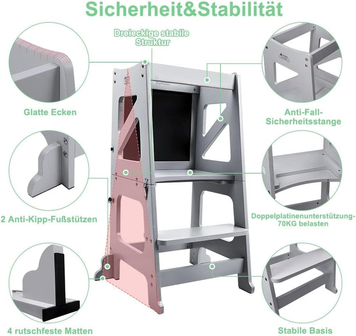 YOLEO 3 in1 Lernturm Kinder, Klappbar Montessori Lernturm ab 1 Jahr, Learning Tower für Kinder mit R
