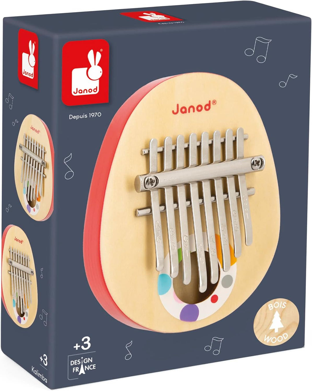 Janod Konfetti-Serie Confetti Holz Rollen-und Musikspielzeug-8 Lamellen aus Metall-Kalimba für Kinde