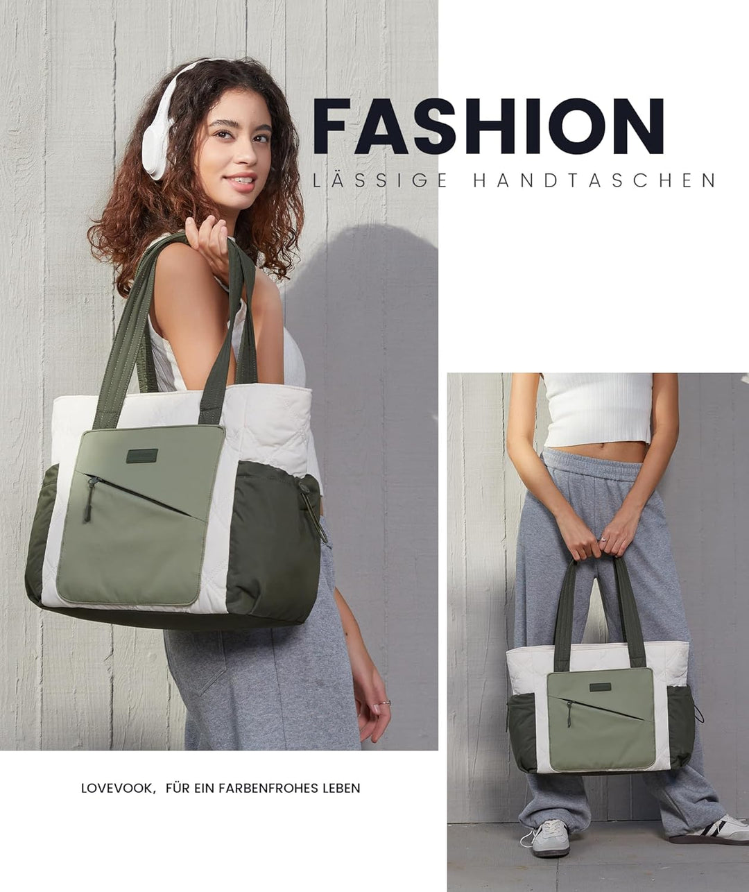 LOVEVOOK Shopper Tasche Damen Gross, Arbeitstasche Leicht Handtasche Puffer Tote Work Bag 15,6/17,3