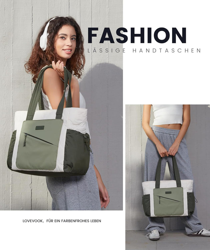 LOVEVOOK Shopper Tasche Damen Gross, Arbeitstasche Leicht Handtasche Puffer Tote Work Bag 15,6/17,3