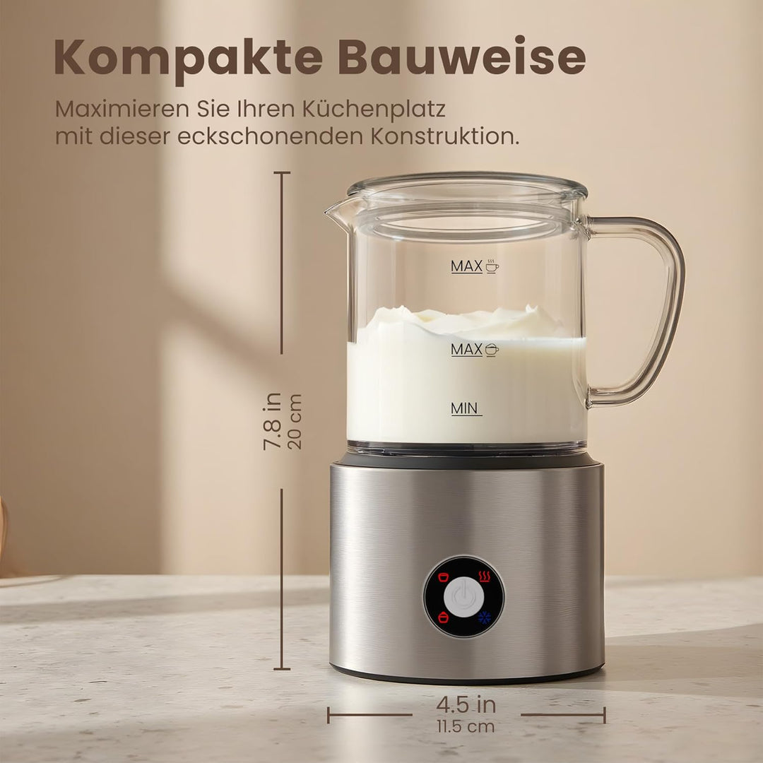 Milchaufschäumer Elektrisch 4 in 1, Milchschäumer Induktion 500ml Kalt Warm, Detachable Glas Visuell