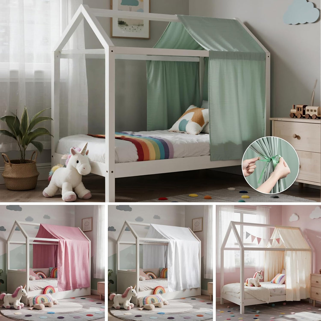 Hausbett Himmel, Betthimmel Hausbett aus Baumwolle Musselin, Stoffhimmel für Hausbett Mädchen Jungen