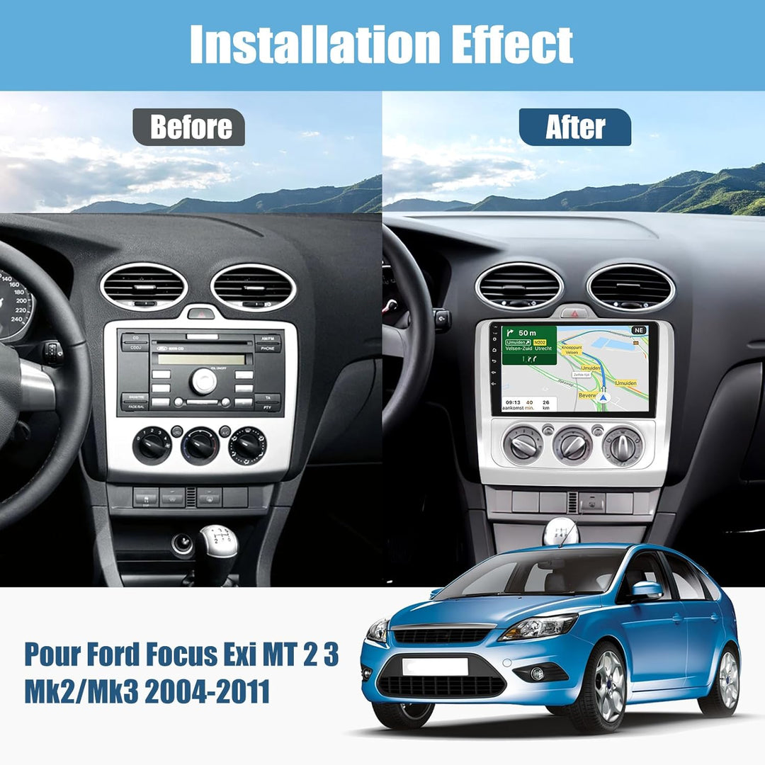 CAMECHO 2+64G 9 Zoll Navi Autoradio für Ford Focus Mk2 2004-2011 Android 13 GPS Bluetooth Radio mit