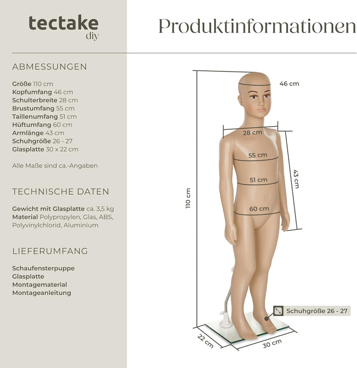 TecTake Schaufensterpuppe Zerlegbare Puppe | drehbar und beweglich | Glasplatte mit Wadendorn - Vers