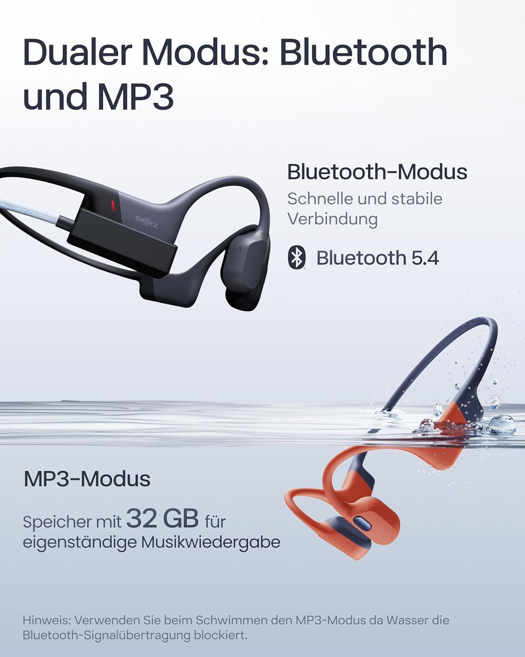 SHOKZ OpenSwim Pro Knochenschall Swimm Kopfhörer, IP68 Wasserdicht, 32GB MP3 Player, Bluetooth 5.4 S