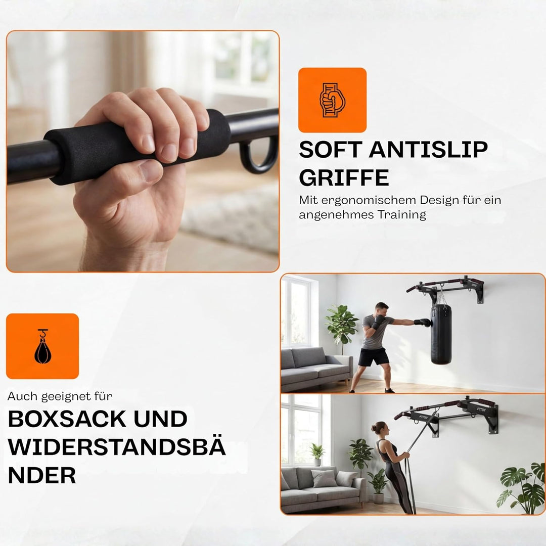 Pull Up Bar - 4-in-1 Klimmzugstange für Wandmontage - Multifunktionale Pull Up Station für Krafttrai