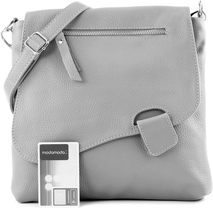 modamoda de - T146 - ital Messengertasche Umhängetasche aus Leder Pastellrosa, Pastellrosa