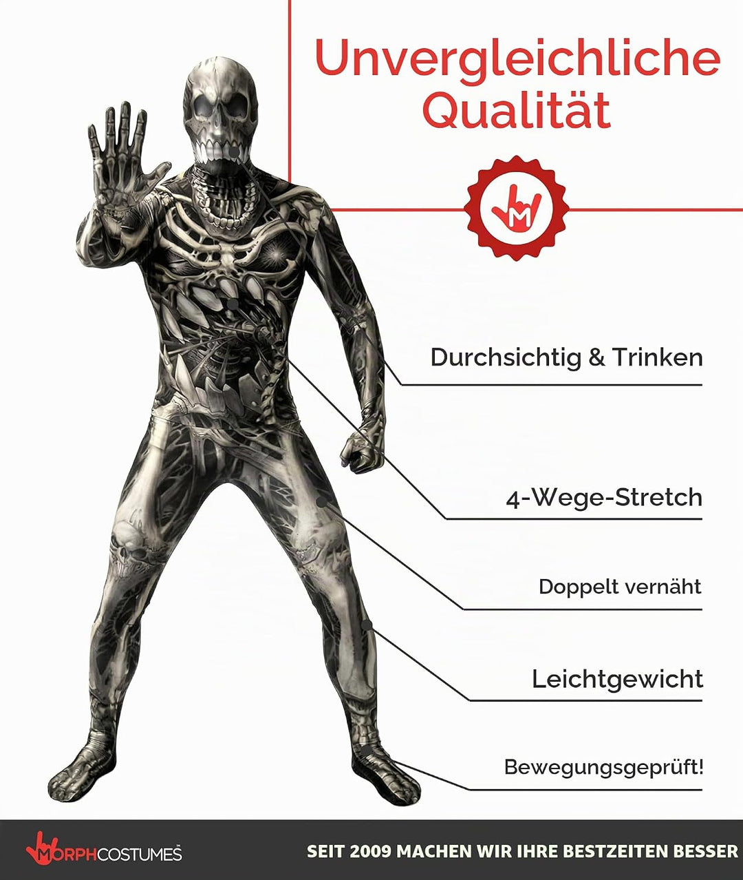 Morphsuits Skelett Kostüm für Erwachsene, Monster Verkleidung, Halloween und Karneval - XL XL Schäde