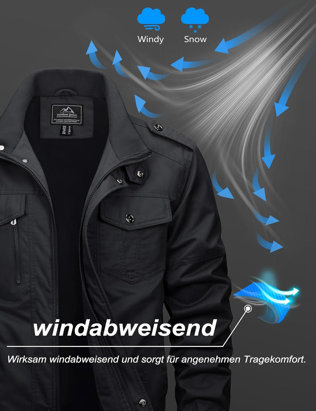 MAGCOMSEN Herren Übergangsjacke Cargo Outdoorjacke Winddicht Frühling Jacke Militär Armee Fliegerjac